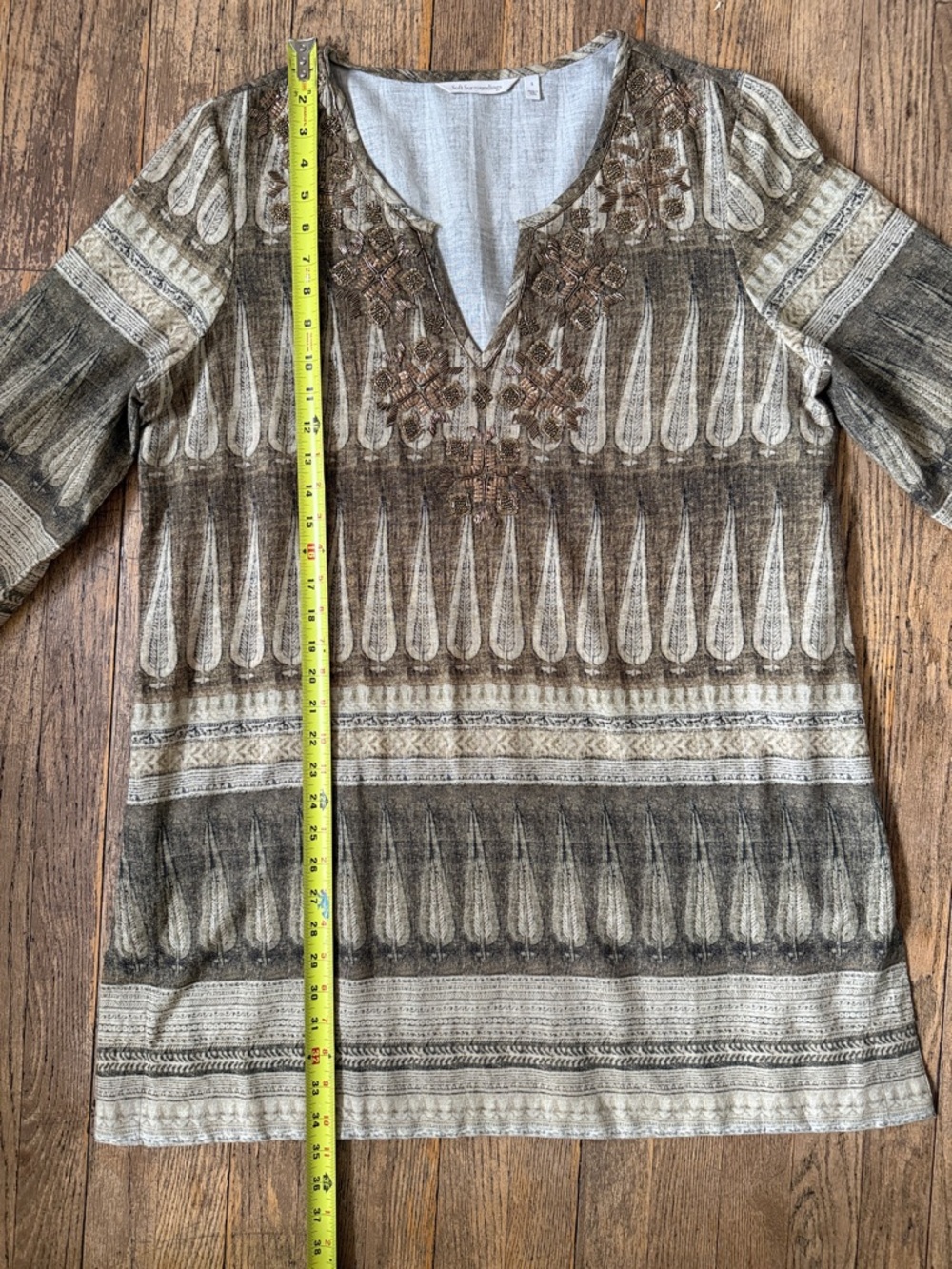 Soft Surroundings Bohemian Cotton Linen Blend Tunic with Beaded Yoke - Picture 6 of 8